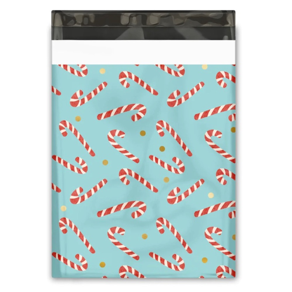 25 10X13 Poly Mailers Candy Canes Gold Dots, Shipping Envelopes PRICE IS FIRM - Picture 6 of 6